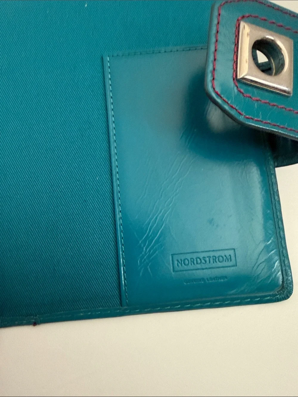 Nordstrom Teal Leather Snap Wallet with Silver Hardware
